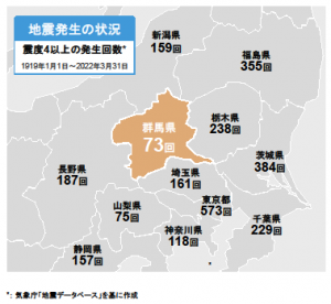 １９１９年1月１日から２０２２年３月３１日までの地震の発生状況「震度４以上の地震の回数参考図」イメージ画像