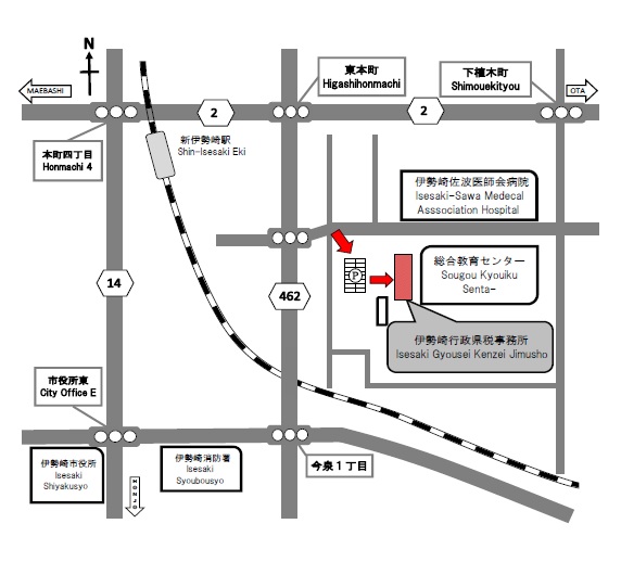 外国人向け伊勢崎行政県税事務所周辺地図画像