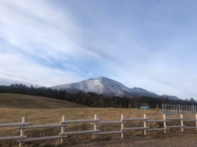 11月末頃の浅間山 前夜は牧場でも雪が舞っていました 写真 11月末頃の浅間山 前夜は牧場でも雪が舞っていました 写真