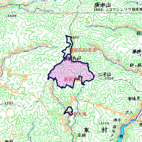 袈裟丸山位置図　みどり市前袈裟丸山及び後袈裟丸山の南面を中心とした地域