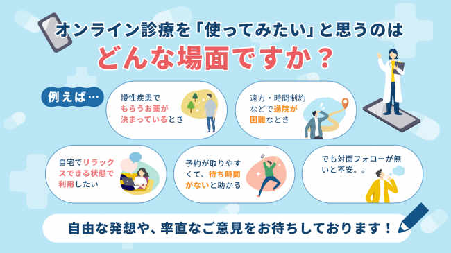 オンライン診療を使いたい場面についての意見投稿例などの画像