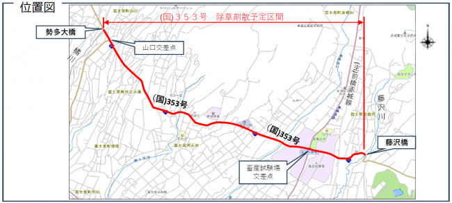 国道３５３号の藤沢橋から勢多大橋の区間を示した画像