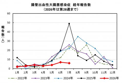 腸管出血性大腸菌感染症　経年報告数画像